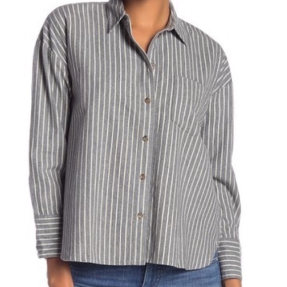 MADEWELL Grey White Stripe Flannel Westward Button Down - Picture 1 of 8